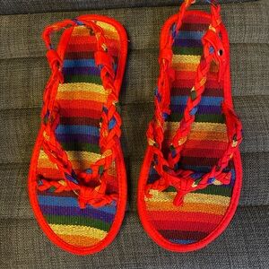 Red Multicolor Braided Women's Sandals